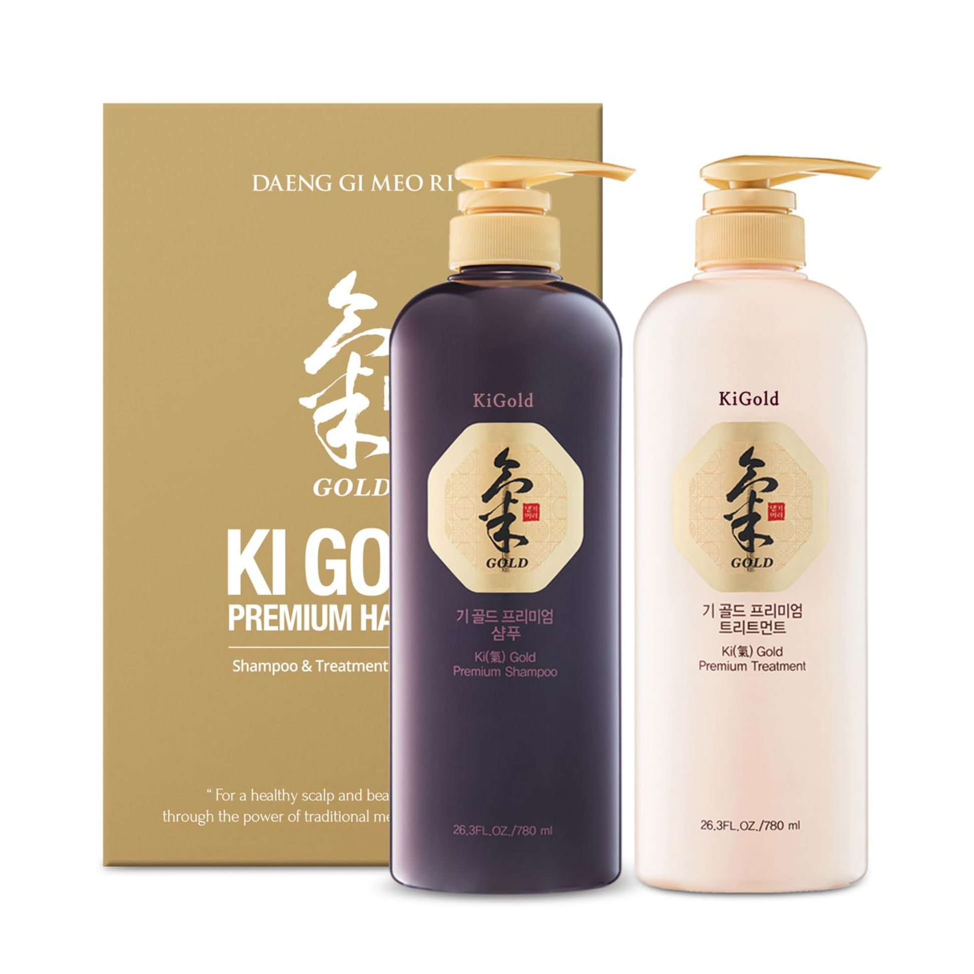 Daeng Gi Meo Ri - Ki Gold Premium Shampoo and Treatment Set, Promotes Healthy Hair Growth, Scalp Stimulant, Prevents Hair Loss, 26.3 FL OZ Each